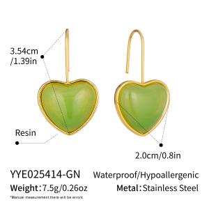 Boucles D'Oreilles Pendantes En Résine Dorée En Forme De Cœur (1 Paire) h5 