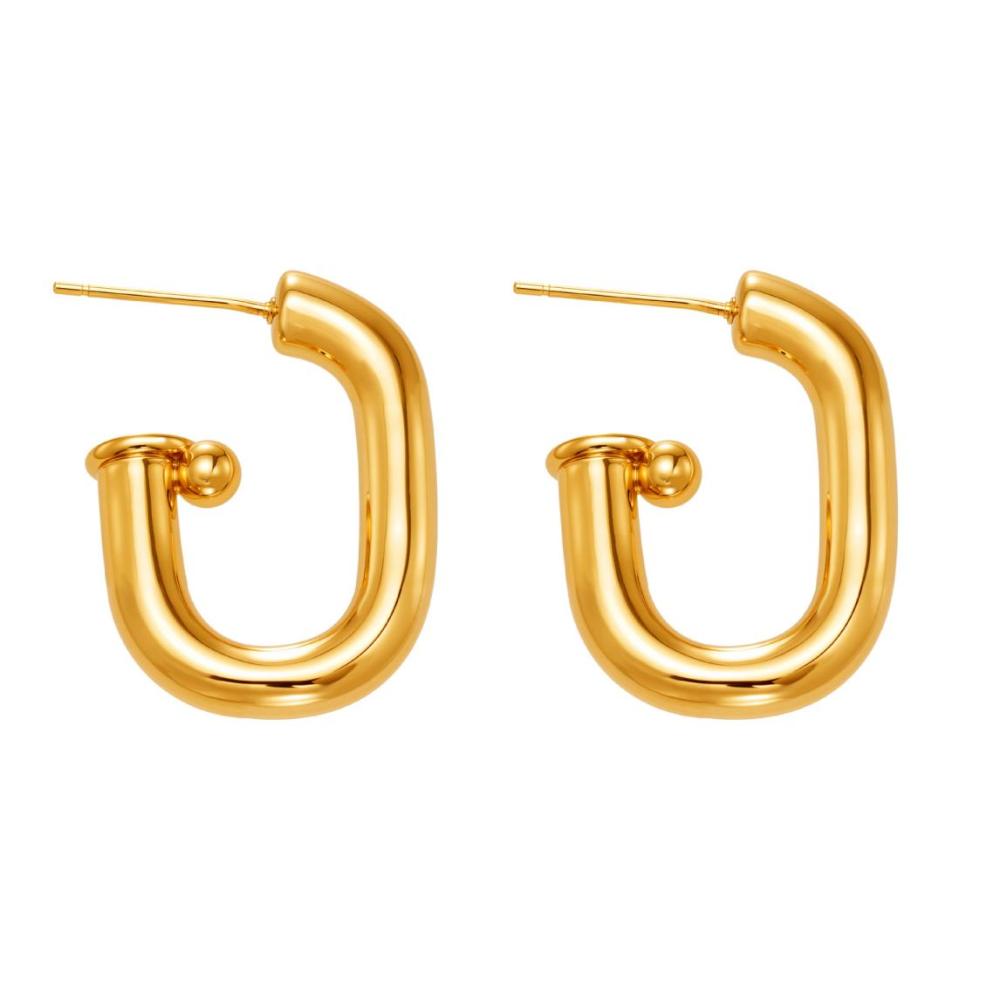 1 Paire De Boucles D'Oreilles Créoles Minimalistes Annulaires En Acier Inoxydable Étanche Couleur Or Pour Femme