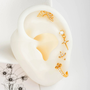 Boucles D'Oreilles Piercing Femme En Cuivre Et Zircon, Motif Ailes En Croix (1 Pièce) h5 Image5