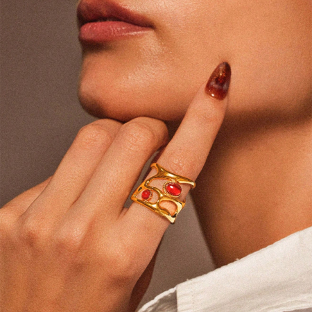 Bague femme simple, rétro, de forme irrégulière, en acier inoxydable, couleur or, étanche.
