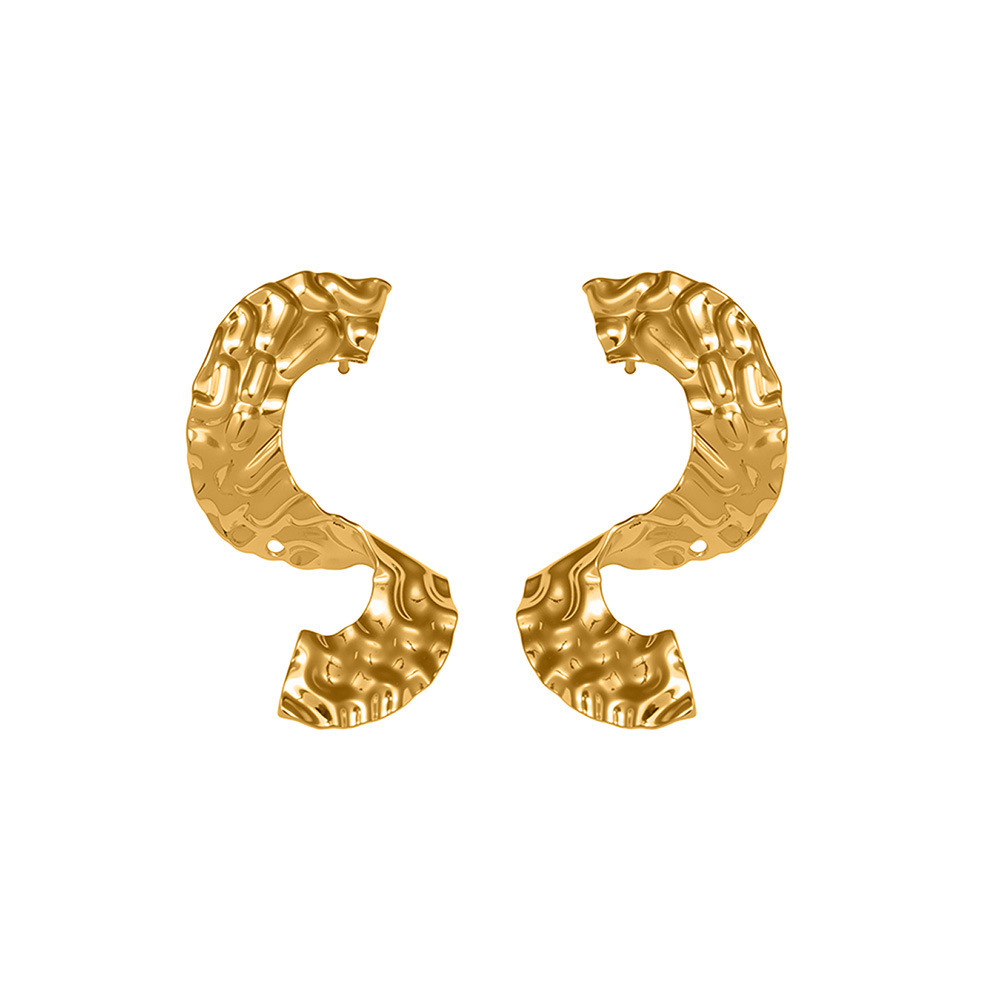 Boucles D'Oreilles Puces Pour Femme, En Acier Inoxydable Doré, Motif Martelé En Forme De S (1 Paire).