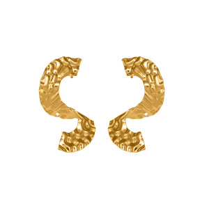 Boucles D'Oreilles Puces Pour Femme, En Acier Inoxydable Doré, Motif Martelé En Forme De S (1 Paire). h5