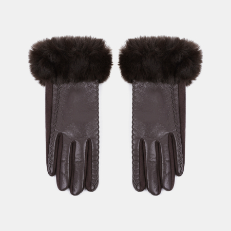 1 paire de gants pour femmes en peluche PU de couleur unie simple