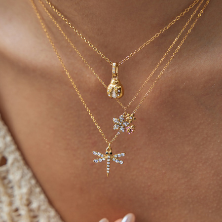 Collier pendentif femme en acier inoxydable, couleur or, motif insectes éclatants (1 pièce)
