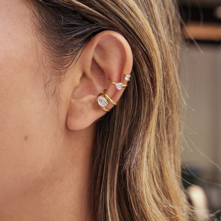 1 paire de manchettes d'oreilles femme en acier inoxydable torsadé brillant, étanches, couleur or