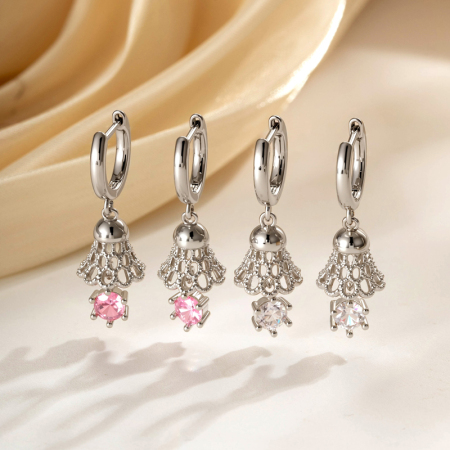Boucles d'oreilles pendantes exquises en cuivre et zircon pour femme (1 pièce).