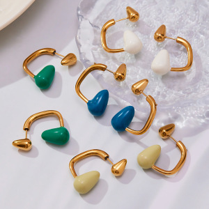 1 Paire De Boucles D'Oreilles Puces Pour Femme, En Acier Inoxydable Doré, Imperméables, En Forme De Goutte Brillante h5 Image2