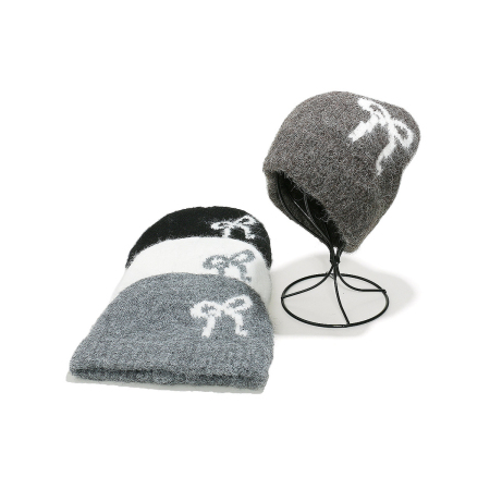 Bonnet tricoté en rayonne avec nœud papillon (1 pièce) 2