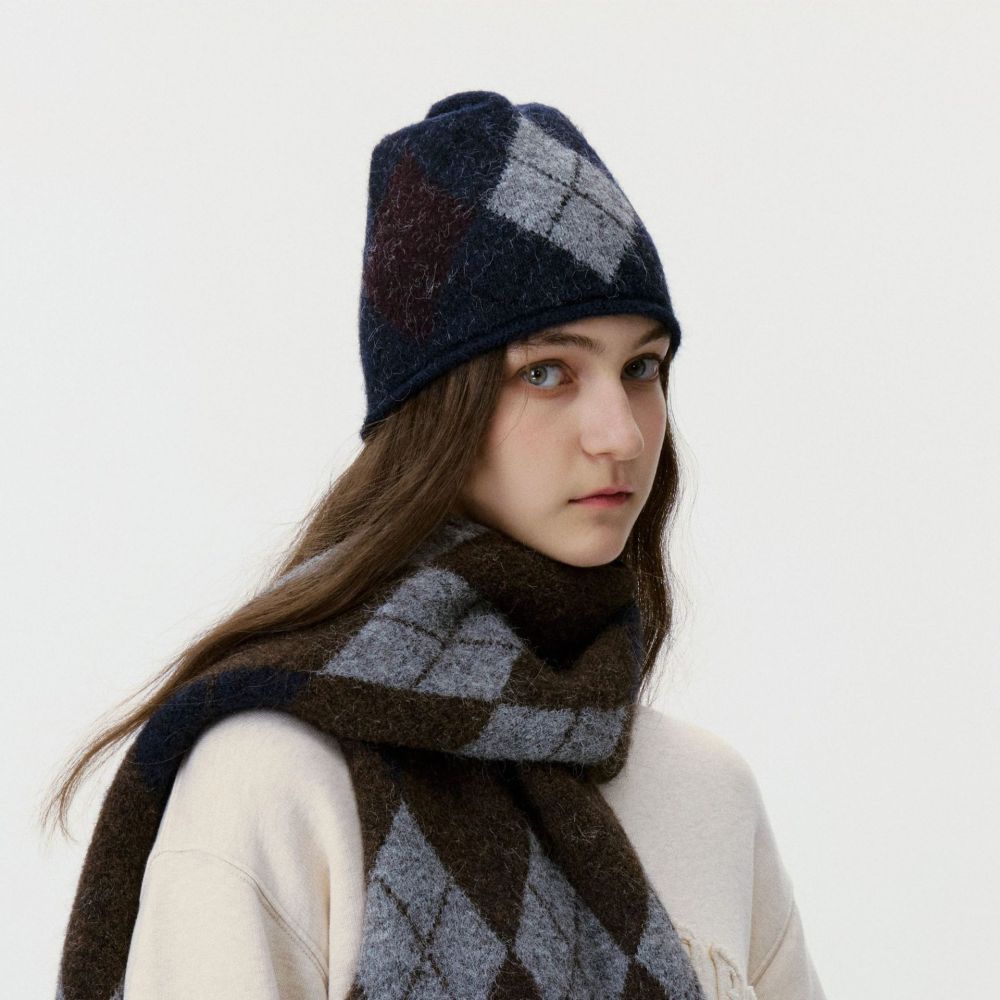 1 Bonnet Classique En Laine À Motif Losanges Pour Femme h5Image4