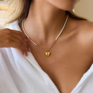 Collier Pendentif Femme En Acier Inoxydable Doré, Délicat, En Forme De Cœur (1 Pièce) h5 Image6