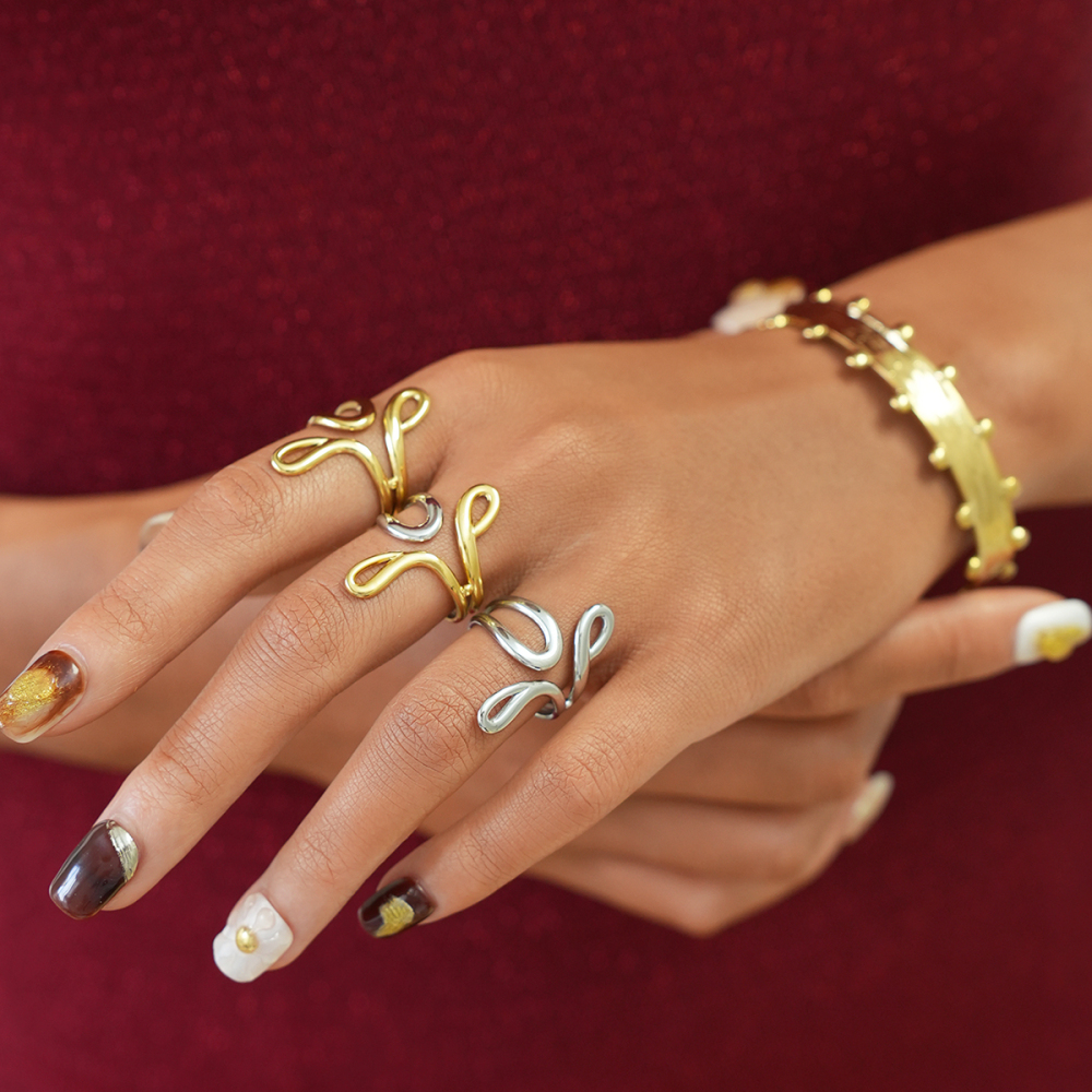 Bague Femme Tendance, 1 Pièce, Lignes Simples Et Irrégulières, En Acier Inoxydable Étanche Couleur Or Image5