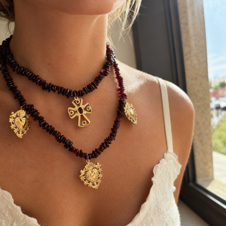 Collier à plusieurs rangs en acier inoxydable et pierre naturelle 2