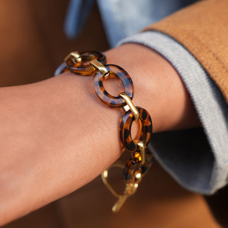 Bracelet chaîne femme en acier inoxydable doré, imprimé léopard rétro (1 pièce). 2