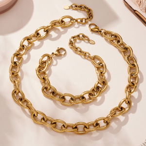 Collier À Maillons Épais Modernes En Acier Titane Couleur Or Pour Femme (1 Pièce) h5 Image3