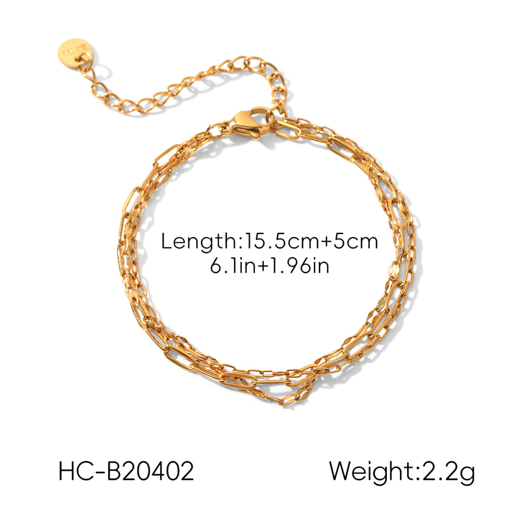Bracelet En Acier Inoxydable Doré, Étanche, À Trois Rangs (1 Pièce) Image2