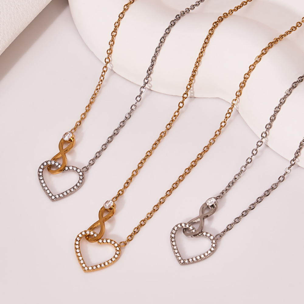 Ensembles De Bijoux Pour Femmes En Acier Titane Couleur Or Avec Zircon Et Cœur Exquis À L'Infini Image4