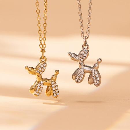Ensembles de bijoux sophistiqués pour femmes en acier titane, zircon doré et motif caniche 2