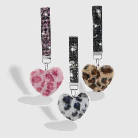 Porte-clés en peluche léopard rétro en forme de cœur (1 pièce) 2