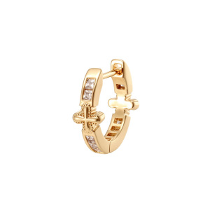 Boucles D'Oreilles Créoles Unisexes Modernes En Cuivre Et Zircon, Avec Croix (1 Pièce). h5