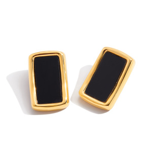 1 Paire De Magnifiques Boucles D'Oreilles Puces Rectangulaires En Acier Inoxydable Étanche Couleur Or Avec Zircon Pour Femme h5