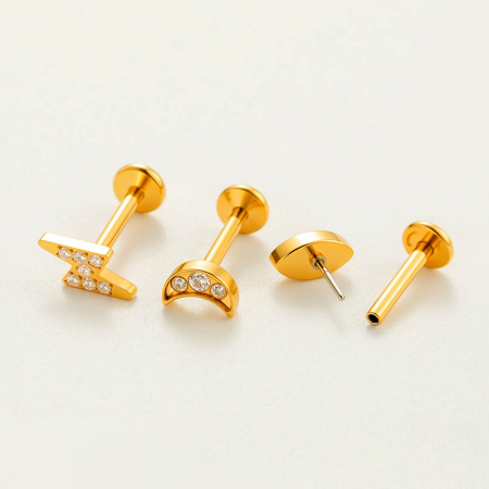 Boucles d'oreilles piercing femme simple et élégante en acier inoxydable doré et zircon, étanches, 1 pièce 2