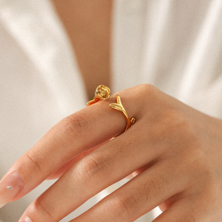 Bague minimaliste en acier inoxydable rose, étanche, couleur or (1 pièce)