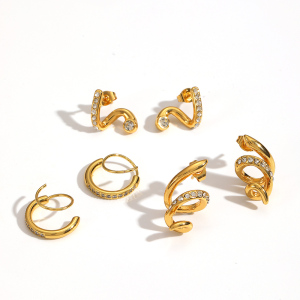 1 Paire De Boucles D'Oreilles À Clous En Acier Inoxydable De Forme Irrégulière, Couleur Or, Imperméables, Avec Strass. h5 Image3