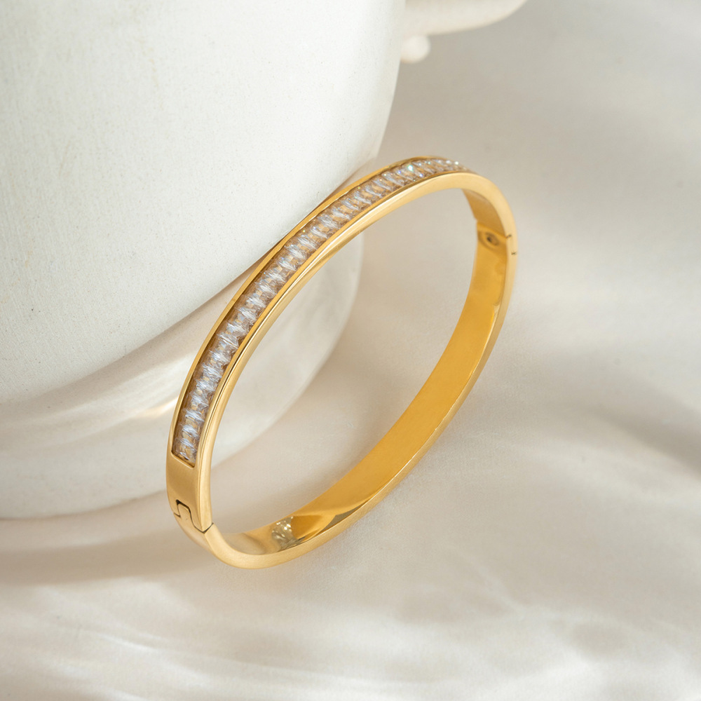 Bracelet Jonc Luxueux Pour Femme, Couleur Or, En Acier Inoxydable Uni, Étanche (1 Pièce) Image6