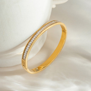 Bracelet Jonc Luxueux Pour Femme, Couleur Or, En Acier Inoxydable Uni, Étanche (1 Pièce) h5 Image6