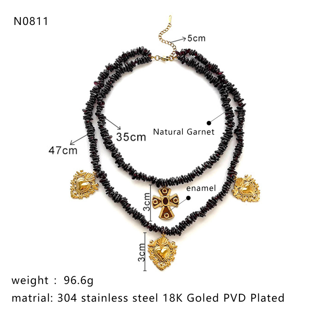 Collier À Plusieurs Rangs En Acier Inoxydable Et Pierre Naturelle Image2