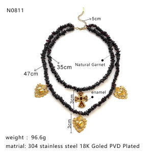Collier À Plusieurs Rangs En Acier Inoxydable Et Pierre Naturelle h5 Image2