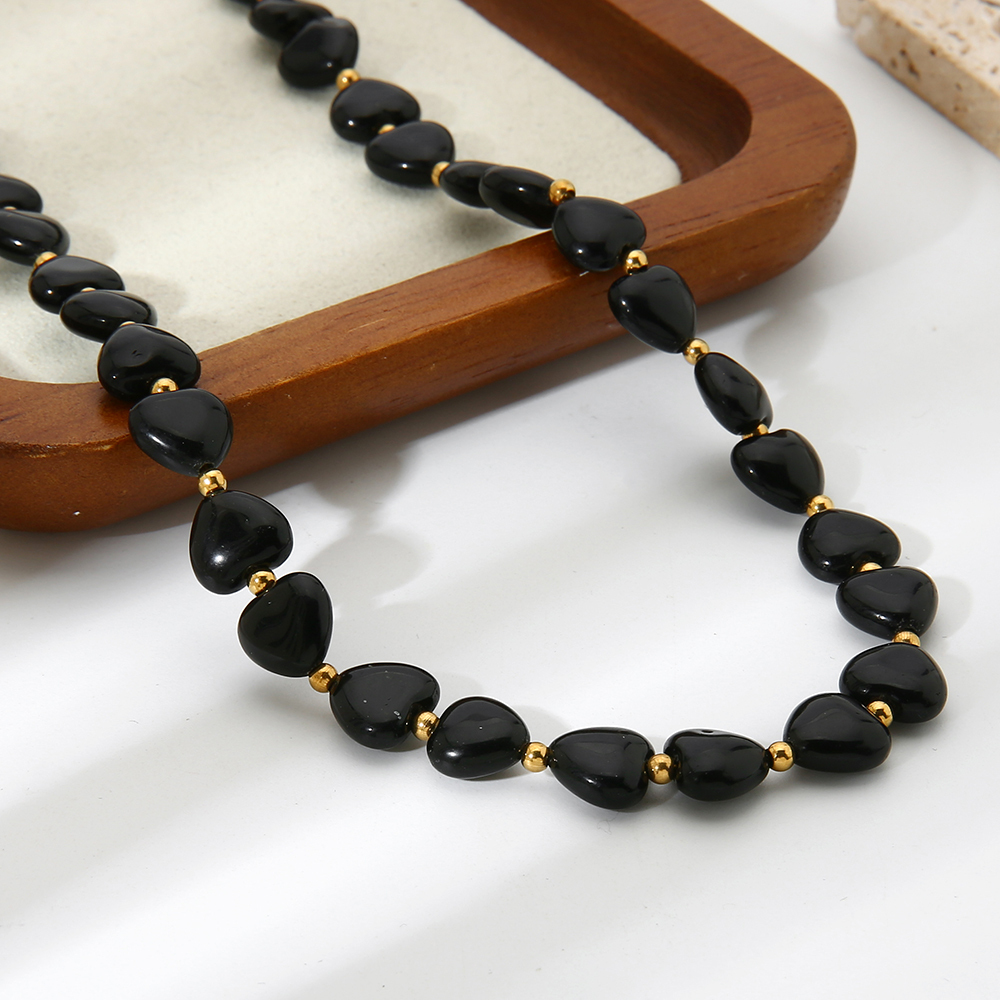 Ensemble De Bijoux Pour Femme En Forme De Cœur Noir, Inspiré Du Design Rétro (1 Pièce) Image2