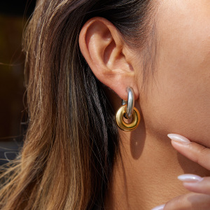 Boucles D'Oreilles Pendantes Modernes Pour Femmes, En Acier Inoxydable Étanche, Coloris Or Et Argent (1 Paire). h5 Image3
