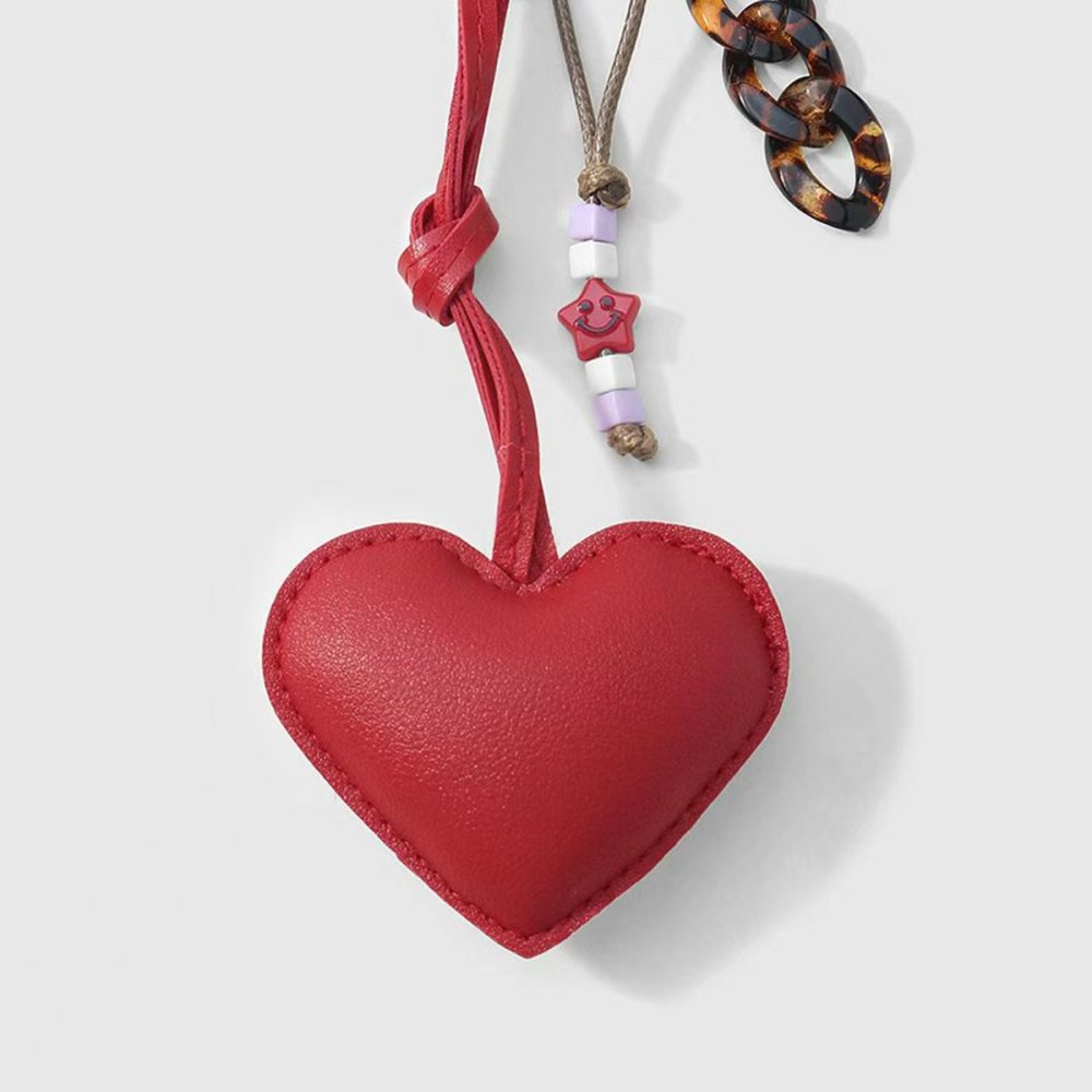 1 Breloque De Sac En Cuir Doux En Forme De Cœur Léopard Avec Chaîne Image5