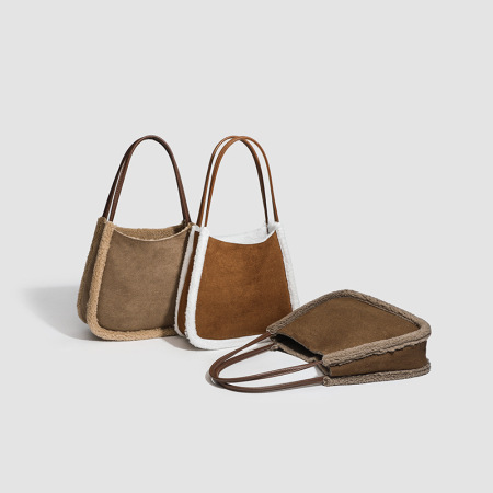 Sac fourre-tout pour femme, simple et décontracté, de couleur unie et en fourrure (1 pièce)