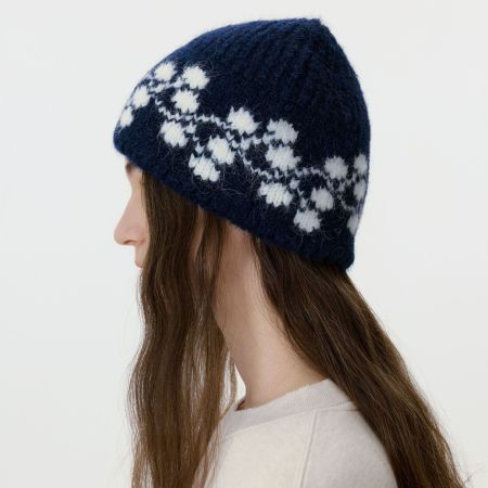 1 bonnet tricoté en laine à motif floral charmant pour femme 2