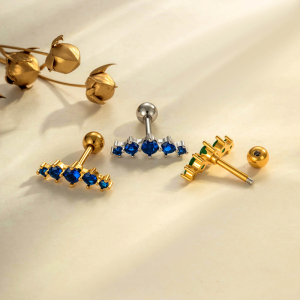 Boucles D'Oreilles Piercing Pour Femme, Rondes Et Ornées, Couleur Cuivre Doré, Avec Zircon (1 Pièce). h5 Image4