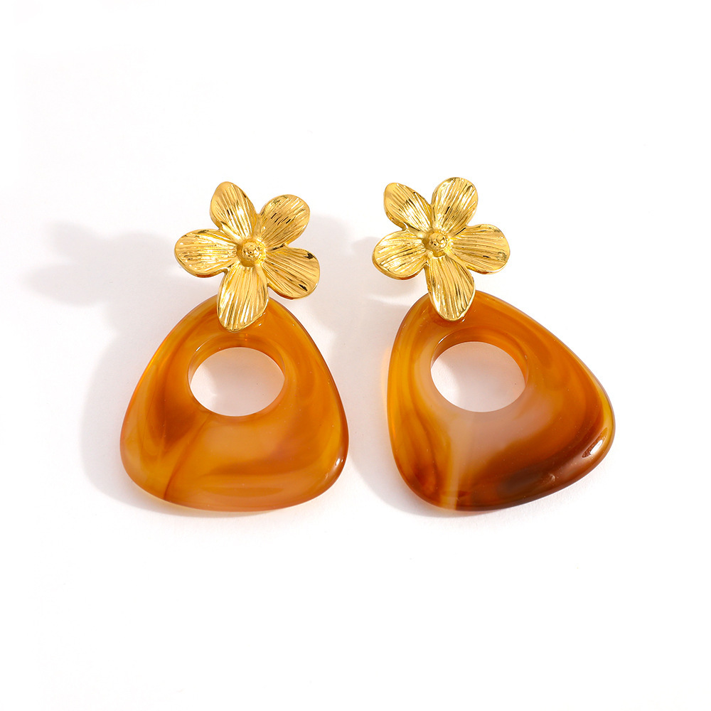 Boucles D'Oreilles Pendantes Pour Femme, Style Vintage, En Acier Inoxydable Imperméable, En Forme De Diamant (1 Paire) Image5