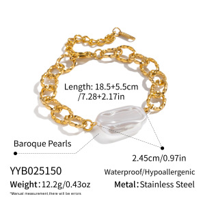 Bracelet En Acier Inoxydable Imperméable, Couleur Or, Avec Une Chaîne Et Des Perles Artificielles. h5 