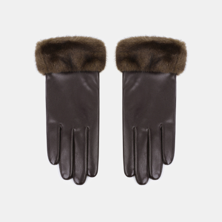 1 paire de gants en peluche PU de couleur unie 2