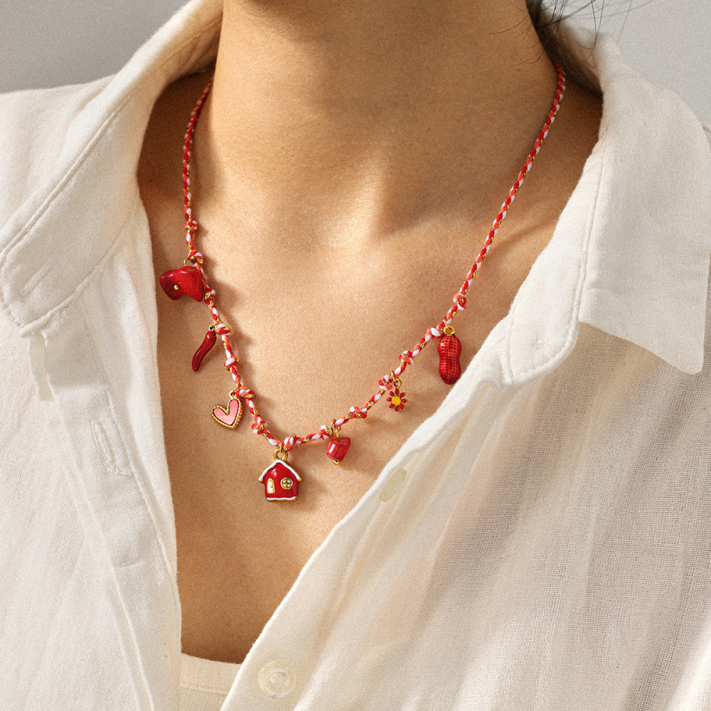 Collier Pendentif En Acier Inoxydable Doré, Étanche, En Forme De Cœur Émaillé h5Image4