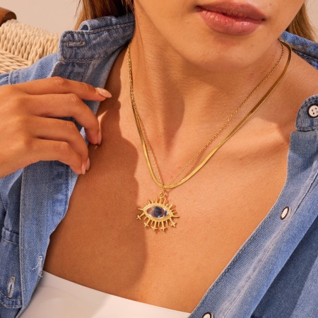 Collier pendentif femme luxueux en acier inoxydable étanche, orné d'un œil de diable (1 pièce)