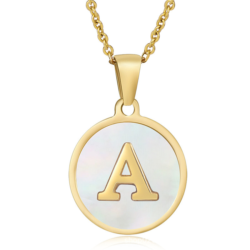 Collier Pendentif Femme Classique En Acier Inoxydable, Couleur Or, Avec Lettre Et Coquillage Étanche (1 Pièce) 