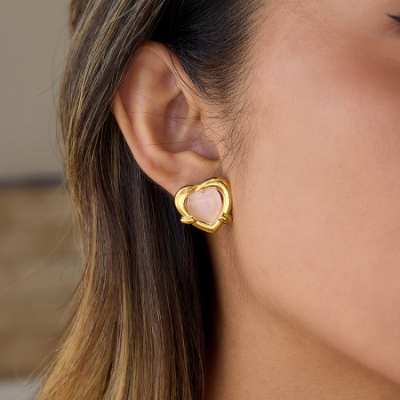 Boucles d'oreilles puces romantiques en forme de cœur, en acier inoxydable étanche, couleur or, pour femme (1 paire)
