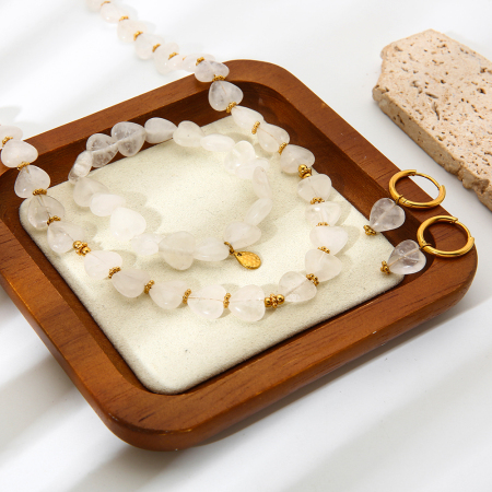 Ensemble de bijoux pour femme, 1 pièce, léger, luxueux, romantique, en forme de cœur, orné de pierres naturelles