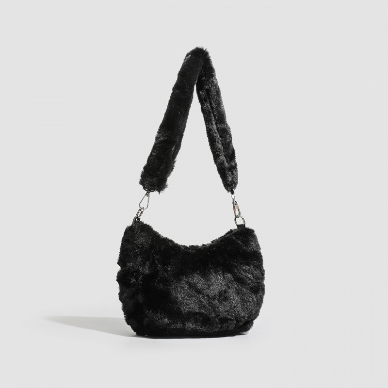 Sac À Bandoulière Femme Simple Et Décontracté, Couleur Unie, En Fourrure (1 Pièce)