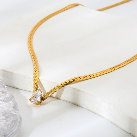 Collier pendentif femme luxueux en forme de goutte, en acier inoxydable étanche, couleur or, avec zircon.