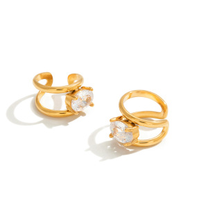 1 Paire De Manchettes D'Oreilles Femme En Acier Inoxydable Torsadé Brillant, Étanches, Couleur Or h5 