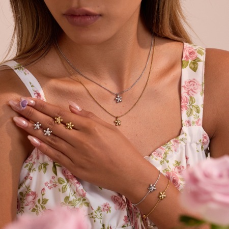 Ensemble de bijoux pour femme Daily Flower en acier inoxydable étanche couleur or (1 pièce)