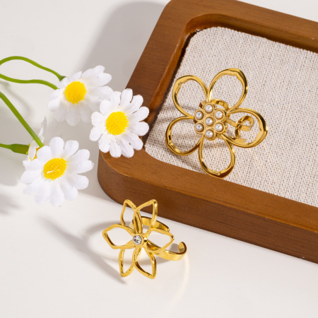 Bague simple et élégante en acier inoxydable à motif floral (1 pièce) 2